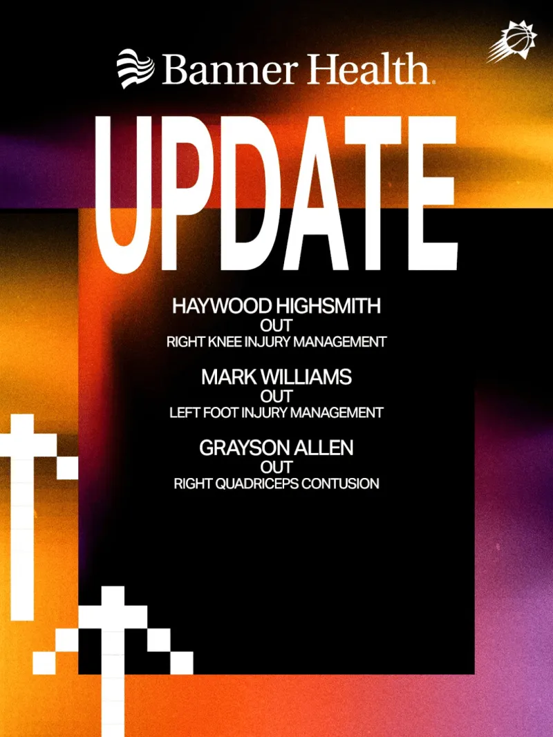 开云登录入口地址-太阳伤病更新：马克-威廉姆斯与格雷森-阿伦缺席今日比赛